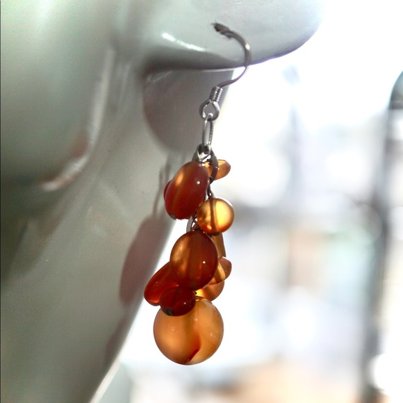 Carnelian Cluster Sterling Silver Drop Earrings - Picture 5 of 7